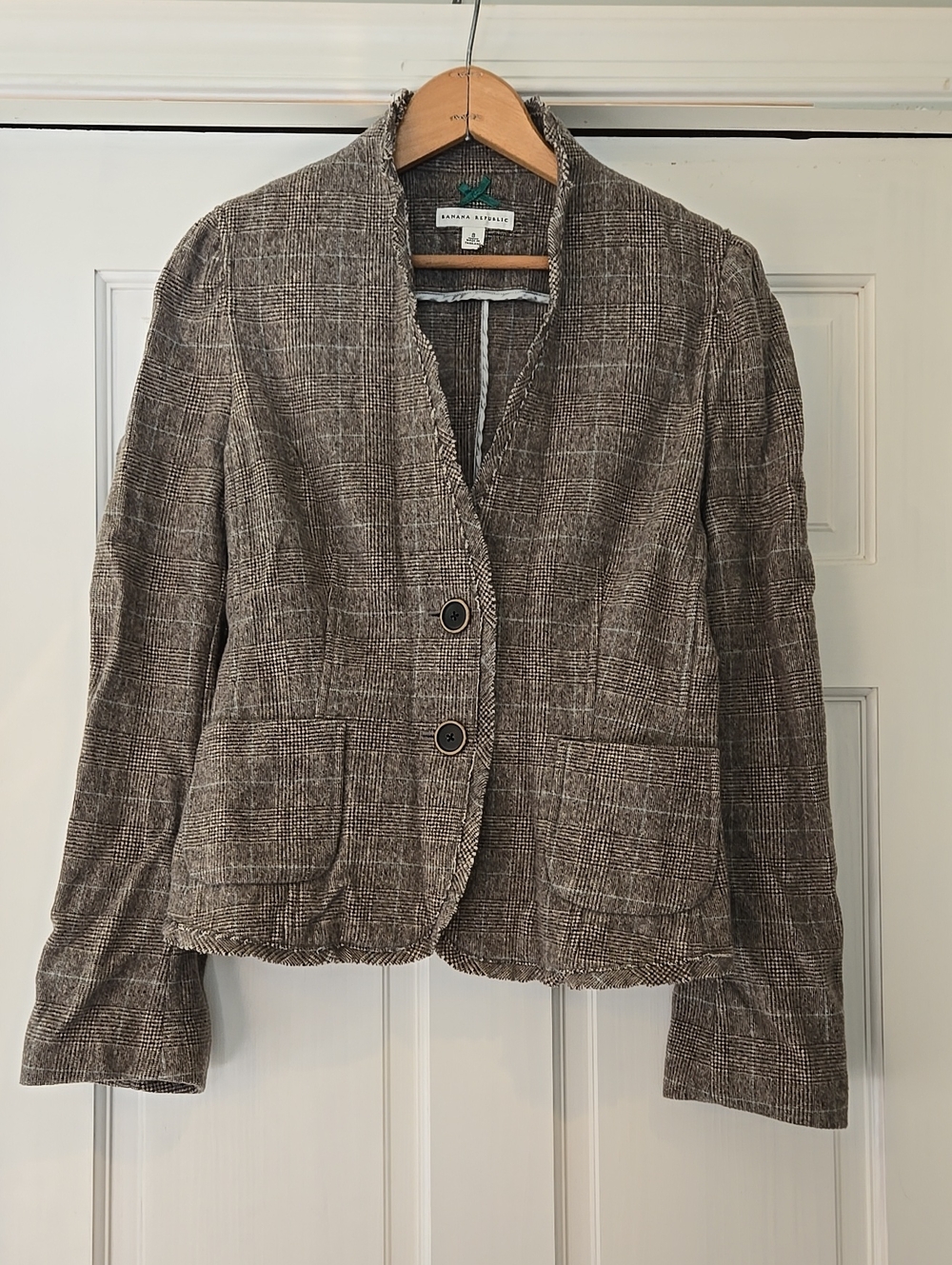 Banana Republic Brown Plaid Frayed-Edge Blazer